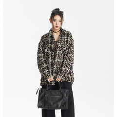 Unisex Jacket Vintage Coat Spring and Autumn Loose Plaid Wool Top