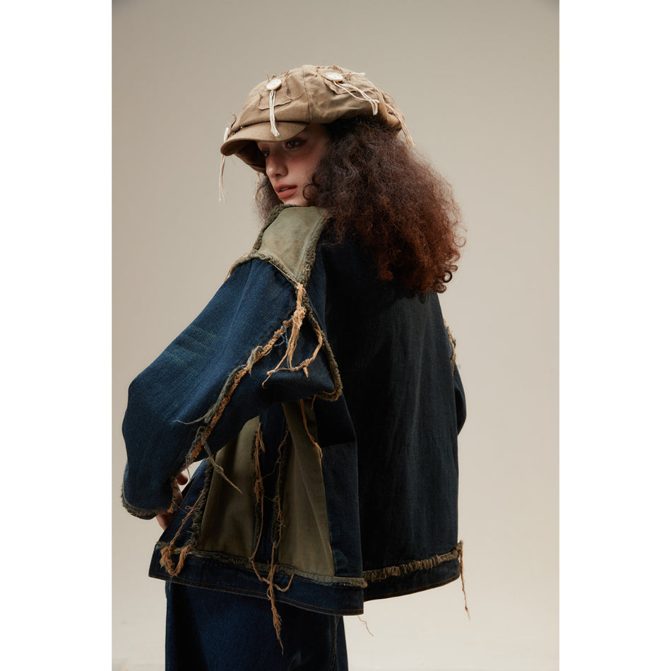 Unisex Jacket Washed Denim Jacket Casual Loose Lapels Overalls