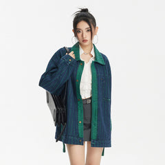 Unisex Jacket Vintage Stripe Stitching Loose Denim Jacket
