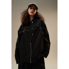 Unisex Jacket Zipper Decorations Loose Lapels Jacket Men's and Women's Wide Coat