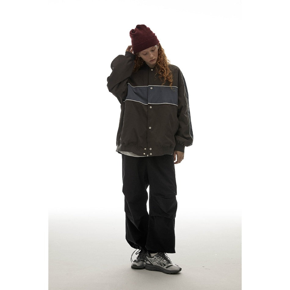 Unisex Jacket Retro Patchwork Contrast Color Loose Jacket Baseball Uniform