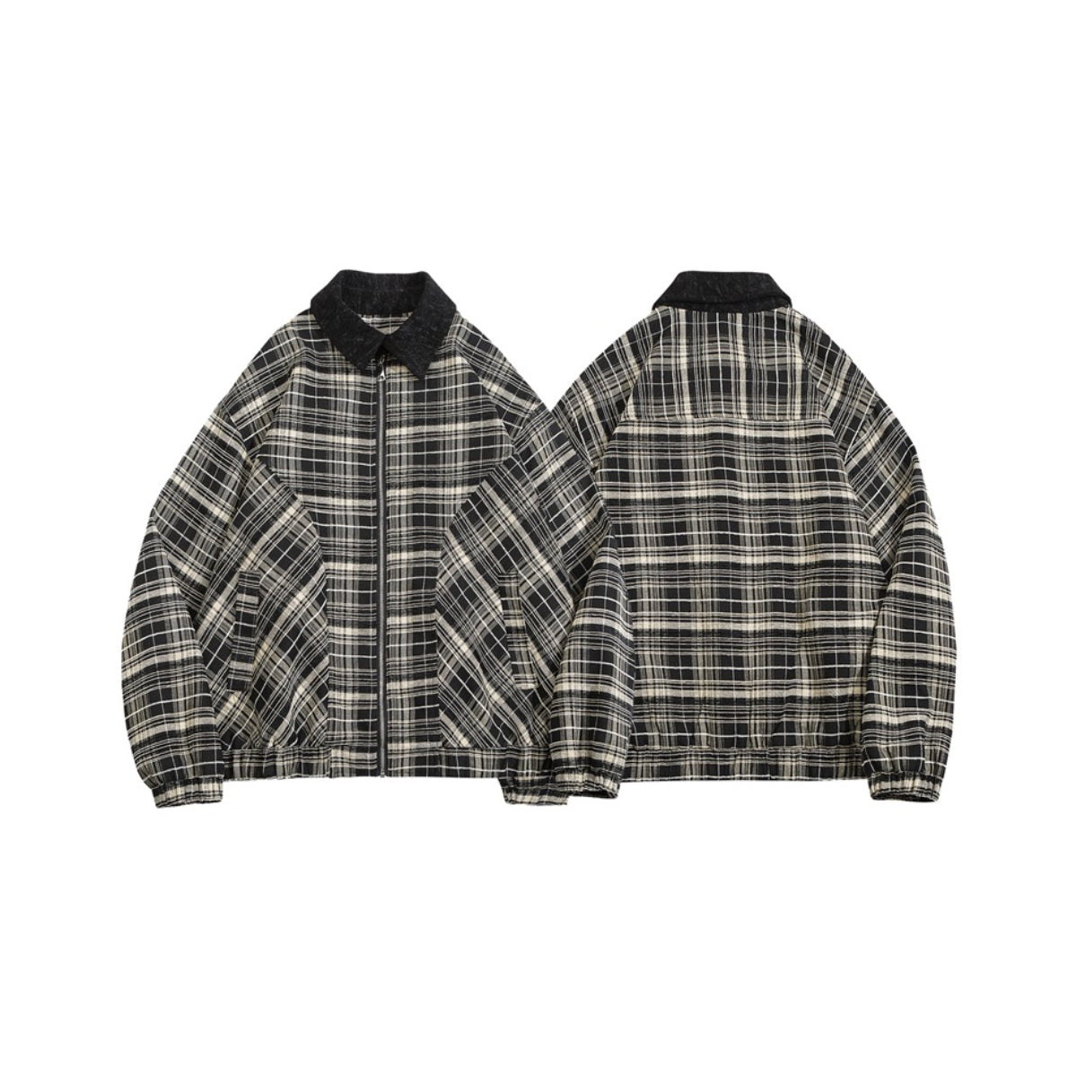 Unisex Jacket Vintage Plaid Coat Men's and Women's Loose Cargo Jacket