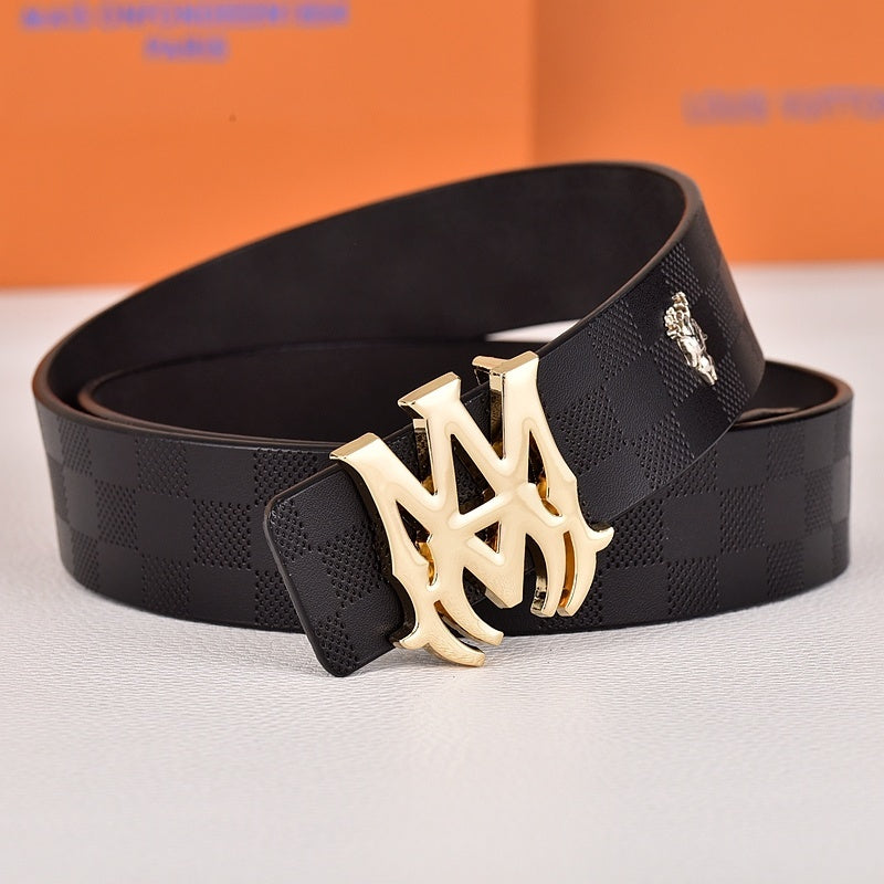 Amiri Belt Black checkered pattern Golden deer logo