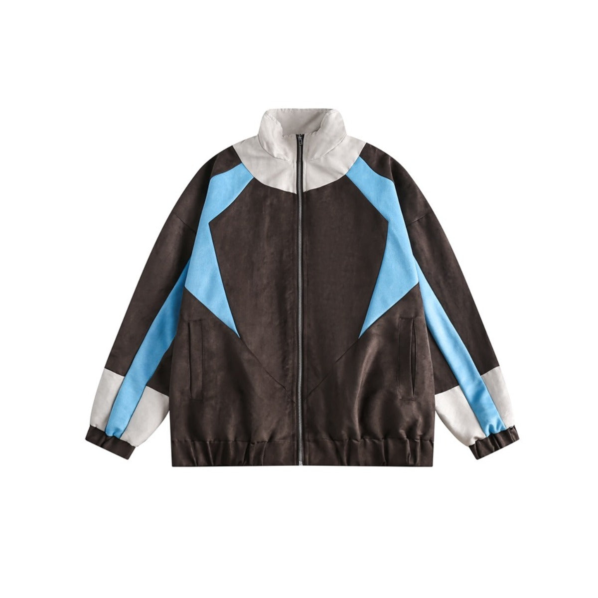 Unisex Jacket Vintage Color Matching Sports Jacket Stand Collar Jacket