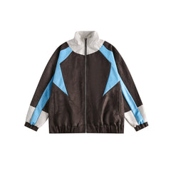 Unisex Jacket Vintage Color Matching Sports Jacket Stand Collar Jacket