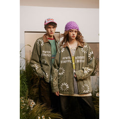 Unisex Jacket Retro Washed Denim Jacket Turn-down Collar Coat