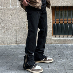 Men Jeans Zipper Slit Casual Pants Loose Straight Bootcut Pants