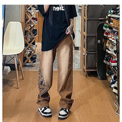 Men Jeans Vintage Brown Jeans Oversize Overalls