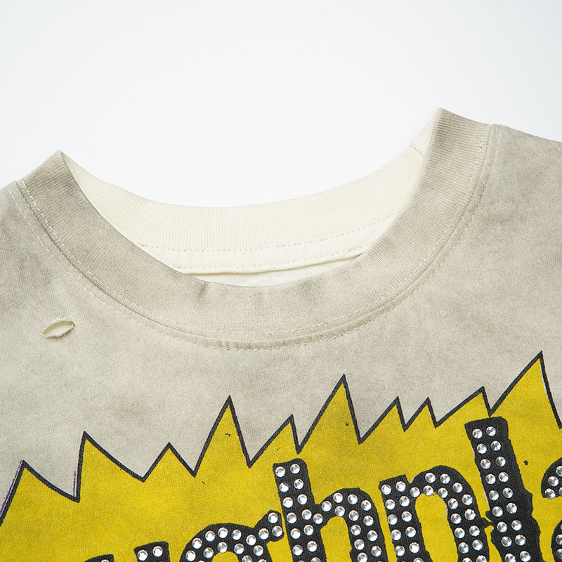 Rough Play T Shirts RoughPlay Skateboard T-Shirt with rhinestones