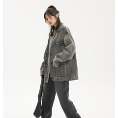 Unisex Jacket Vintage Loose-Fitting Denim Clothes Men's and Women's Washed Distressed Jacket