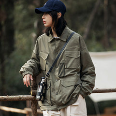 Unisex Jacket Vintage Coat Men's and Women's Loose Multi-Pocket Workwear Jacket