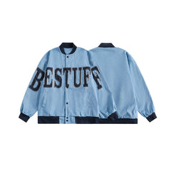 Unisex Jacket Vintage Patch Embroidery Tooling Jacket Loose Baseball Collar Coat
