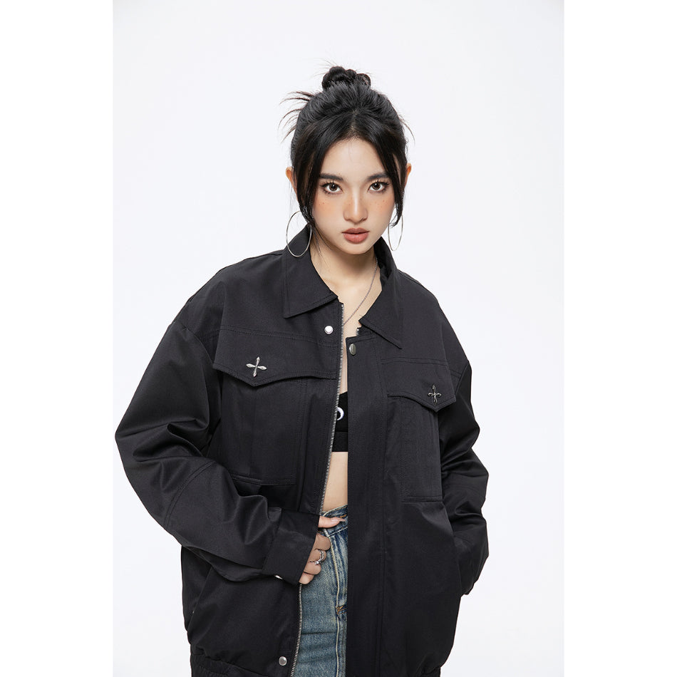 Unisex Jacket Spring and Autumn Retro Lapels Jacket Overalls