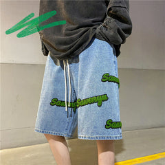 Men Jeans Flocking Denim Shorts Men's Summer Casual Cropped Pants