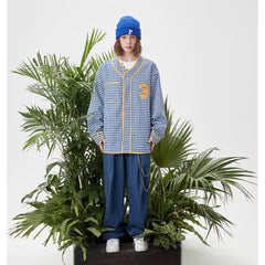 Unisex Jacket Baseball Clothing Jacket Men and Women Couple's Collarless Houndstooth Design Jacket