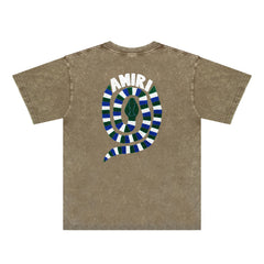 Amiri Washed Distressed T Shirt Printed Trendy Pure Cotton