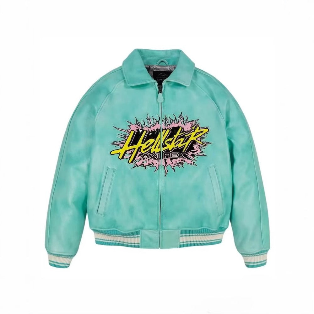 Hellstar Jacket Avirex X Hellstar Leather Jacket Loose Hip Hop