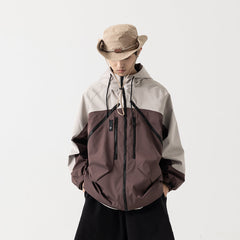 Unisex Jacket Vintage Color Matching Hooded Hooded Jacket Men's Jacket Coat