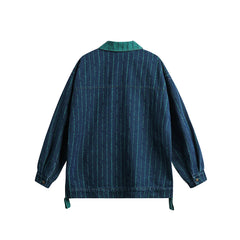 Unisex Jacket Vintage Stripe Stitching Loose Denim Jacket
