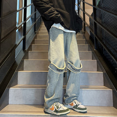 Men Jeans Spring and Autumn Retro Baggy Straight Trousers