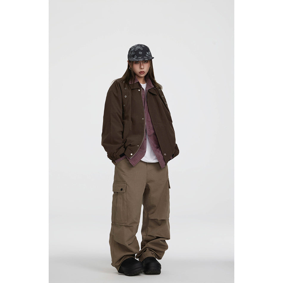 Unisex Jacket Autumn Retro Lapels Workwear Jacket Loose Casual Jacket