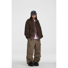 Unisex Jacket Autumn Retro Lapels Workwear Jacket Loose Casual Jacket