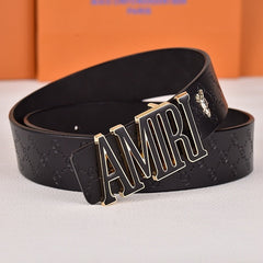 Amiri Belt Black CC pattern Golden deer logo