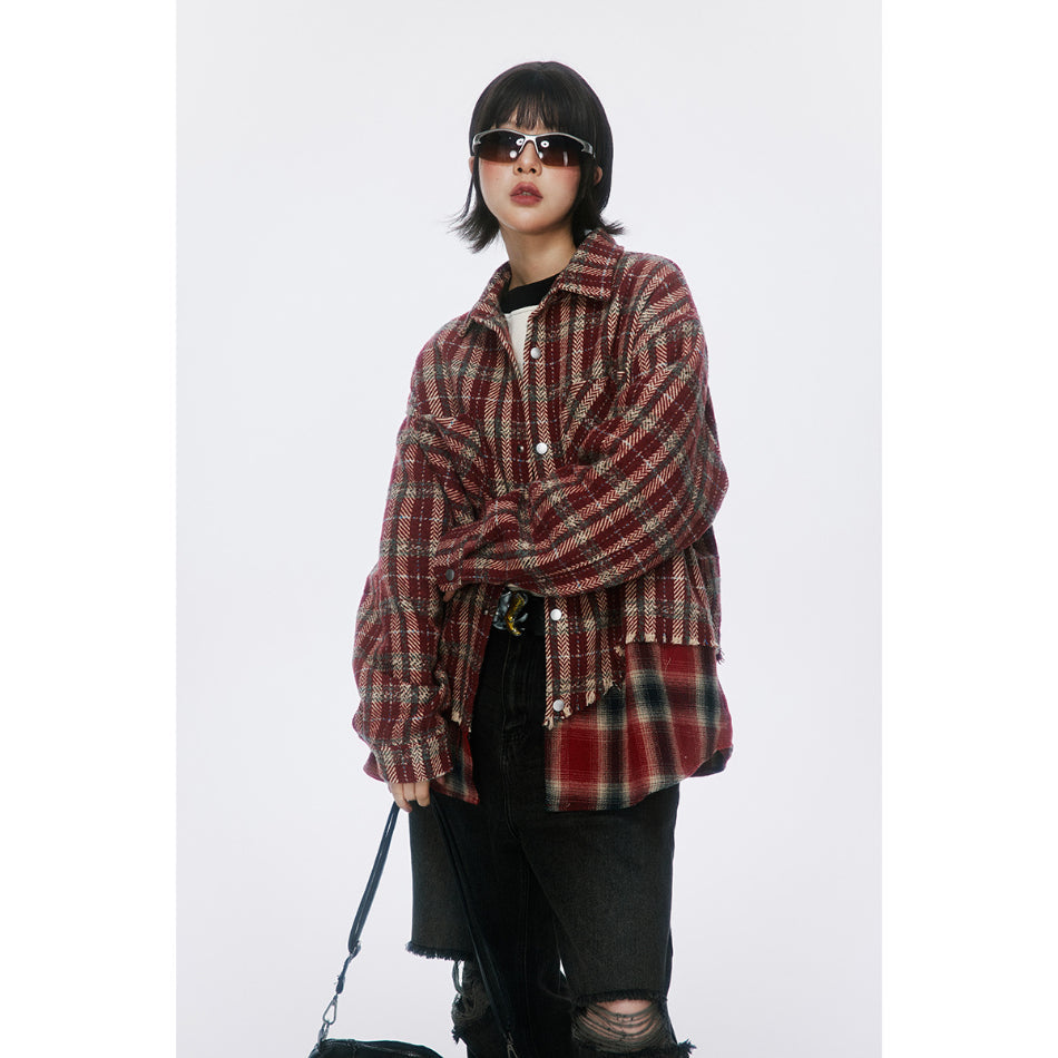 Unisex Jacket Vintage Scottish Plaid Stitching Jacket Men and Women Couple Jacket