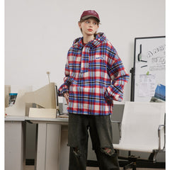 Unisex Jacket Vintage Casual Jacket Men's and Women's Hoodie Plaid Coat