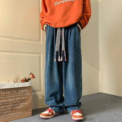 Men Jeans Worn Jeans Men Autumn and Winter Loose plus Size Wide Straight Wide Leg Casual Trousers