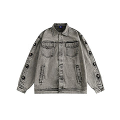 Unisex Jacket Retro Washed Denim Jacket Turn-down Collar Coat