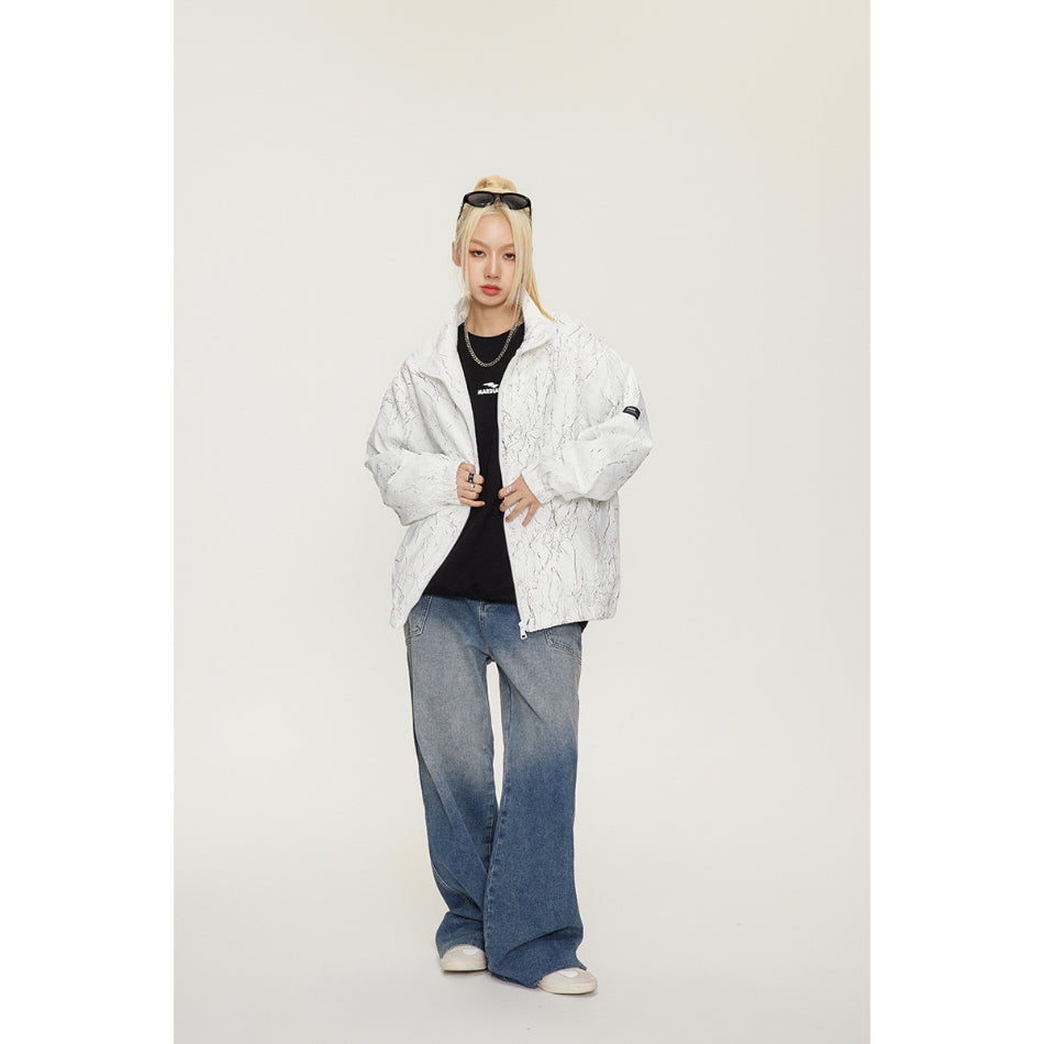 Unisex Jacket Spring and Autumn Vintage Stand Collar Top Jacket Baggy Coat