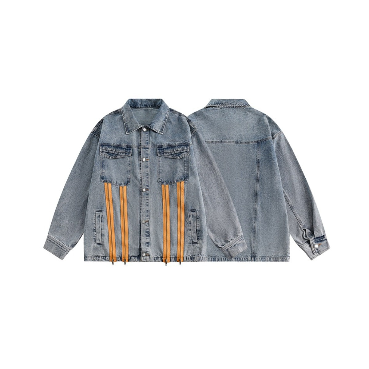 Unisex Jacket Retro Washed Denim Jacket Zipper Men and Women Loose Overalls