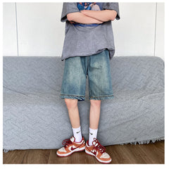 Men Jeans Summer Denim Shorts Loose Straight Casual Shorts