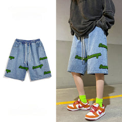 Men Jeans Flocking Denim Shorts Men's Summer Casual Cropped Pants