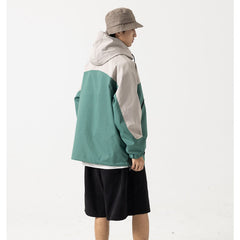 Unisex Jacket Vintage Color Matching Hooded Hooded Jacket Men's Jacket Coat