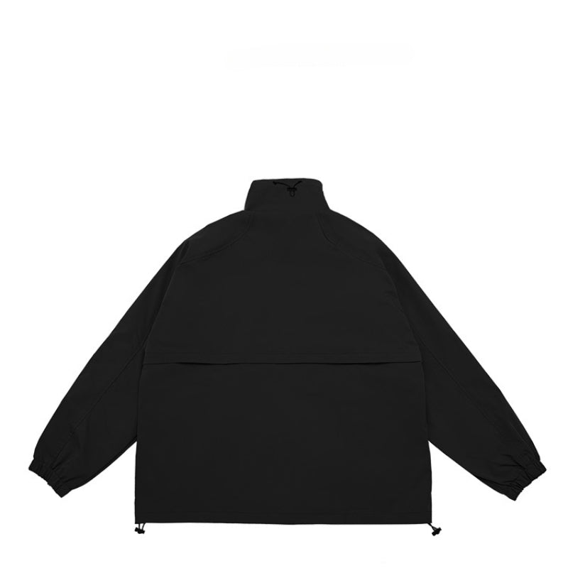 Unisex Jacket Spring Overalls Coat Loose Zip Large Pocket Stand Collar Jacket for Men
