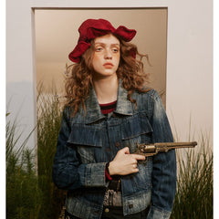 Unisex Jacket Vintage Top Washed Denim Jacket for Women Turn-down Collar Coat Spring and Autumn