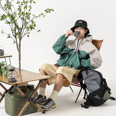 Unisex Jacket Vintage Color Matching Hooded Hooded Jacket Men's Jacket Coat